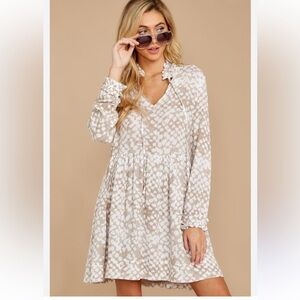Dress forum LA boho textured gauze shift long sleeve dress mini neck tie ruffle